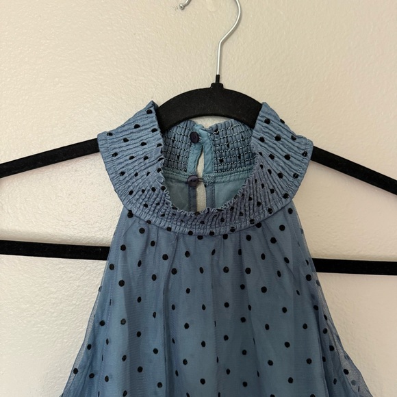 Faballey polka dot mini dress blue and black with ruching - Picture 4 of 13